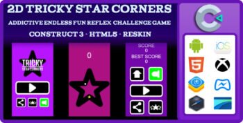 2D Tricky Star Corners Addictive Endless Fun Reflex Challenge Game -Construct 3 - Html5 -Reskin