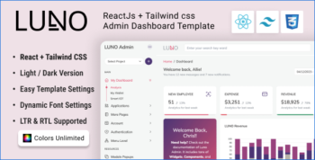 LUNO | ReactJS + Tailwind CSS Admin Dashboard Template