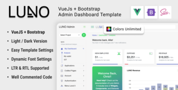 LUNO | VueJs + Bootstrap Admin Dashboard Template