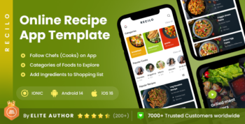 2 App Template| Online Recipes App| Recipe Learning App| Cooking App| Recipe Sharing App| Recilo