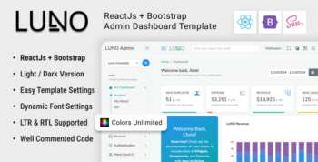 LUNO | ReactJs + Bootstrap Admin Dashboard Template