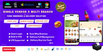 TastyKitchen - SingleVendor & MultiBranch Food Ordering & Delivery Solution(User,Driver,Admin,POS)