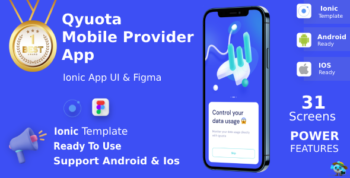 Mobile Provider TopUp App ANDROID + IOS + FIGMA | UI Kit | Ionic | Online Recharge | Qyuota