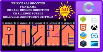 Triky Ball Shooter Fun Game: 2D Ball Bounce Shooting Challenge Puzzle- 50 Levels Construct 3 HTML5