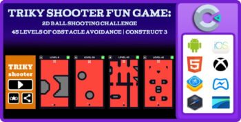 Triky Shooter Fun Game: 2D Ball Shooting Challenge - 45 Levels of Obstacle Avoidance | Construct 3