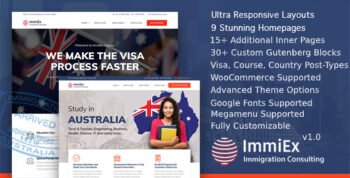 Sale! Immigration law, Visa services support, Migration Agent Consulting WordPress Business Theme