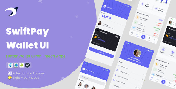 SwiftPay Wallet UI – Premium Flutter Fintech App Template - Thememarts