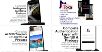 SwiftUI Apps Pack, Instagram, TikTok and AirBNB Clone templates + Firebase Authentication Layer