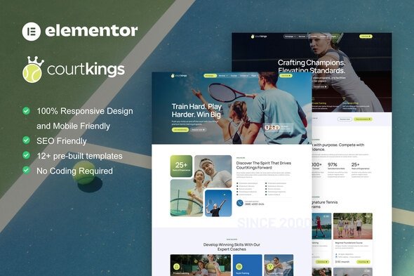 CourtKings - Tennis School & Sport Club Elementor Pro Template Kit