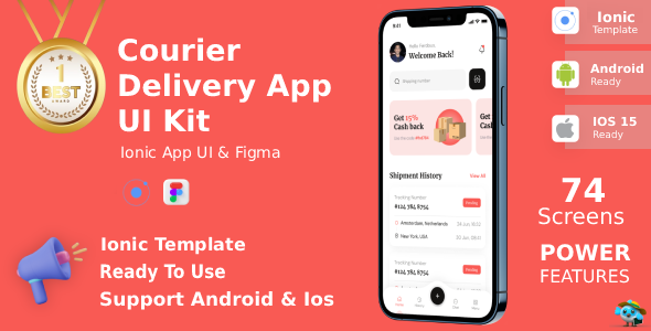 Fast Courier Online Service App | ANDROID + IOS + FIGMA | UI Kit | Ionic
