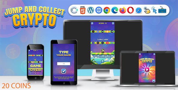 Jump and Collect Crypto ( Construct 3 | C3P | HTML5) Endless Game