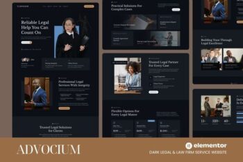 Advocium - Dark Legal & Law Firm Service Website Elementor Template Kits