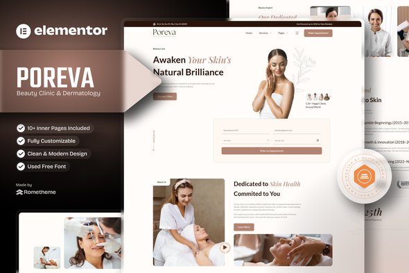 Poreva - Beauty Clinic & Dermatology Elementor Template Kit