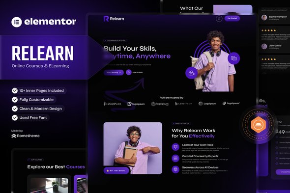 Relearn - Online Courses & E-Learning Elementor Template Kit