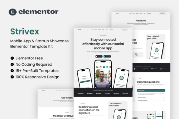 Strivex - Mobile App & Startup Showcase Elementor Template Kit