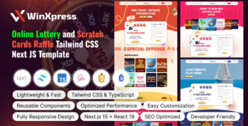 WinXpress – Online Lottery and Scratch Cards Raffle Tailwind CSS Next JS Template