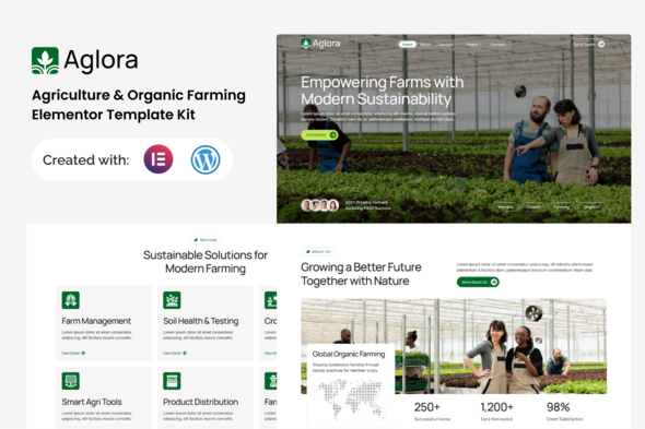 Aglora - Agriculture & Organic Farming Elementor Template Kit