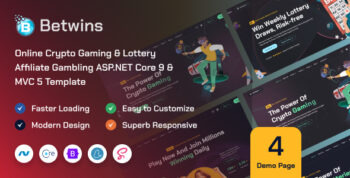 Betwins - Online Crypto Gaming & Lottery Affiliate ASP.NET Core 9 and MVC 5 Template