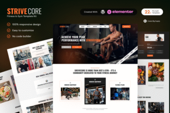 StriveCore Fitness & Gym Elementor Template Kit for Workout Studios, Personal Trainers, Health Clubs