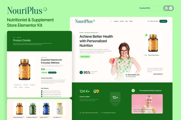 NouriPlus – Nutritionist & Supplement Store Elementor Kit
