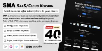 SMA SaaS: landing page, plans and subscriptions for Stock Manager Advance