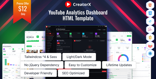 CreatorX – YouTube Creator Analytics Dashboard HTML Template - Thememarts