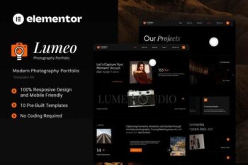 Lumeo - Modern Photography Portfolio Elementor Template Kit