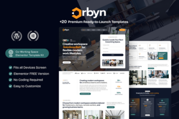 Orbyn - Co-Working Space WordPress Elementor Template Kit