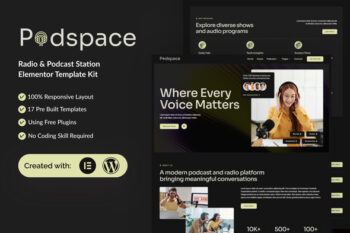 Podspace - Radio & Podcast Station Elementor Template Kit