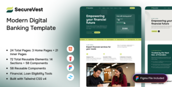 SecureVest - Modern Digital Banking & Financial Services HTML Template