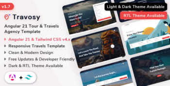 Travosy - Angular 21 Tour & Travels Agency Template (Angular 21 & Tailwind CSS v4)