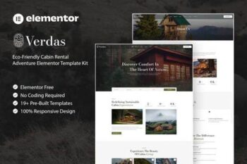 Verdas - Eco-Friendly Cabin Rental Adventure Elementor Template Kit
