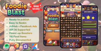 FoodieBlast - Match-3 Food Puzzle Android Game with AdMob & Facebook Ads