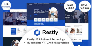 Restly – IT Solutions & Technology HTML And  React Template + RTL