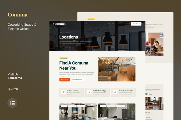 Comuna - Coworking Space & Flexible Office Website Elementor Template Kits