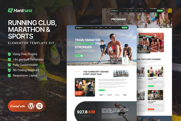 Hardrunz - Running Club, Marathon & Sports Elementor Template Kit