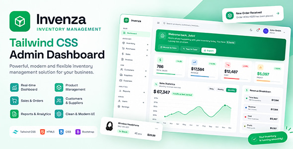 Invenza | Inventory Management Tailwind CSS Admin Dashboard Template