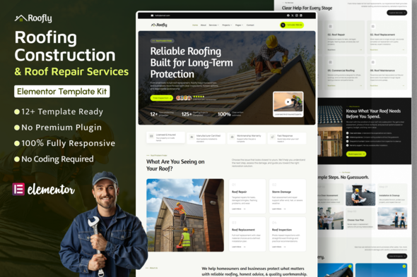 Roofly - Roofing Construction & Roof Repair Elementor Template Kit