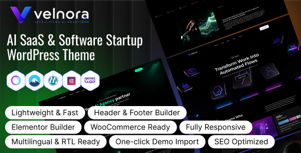 Velnora – AI SaaS & Software Startup WordPress Theme