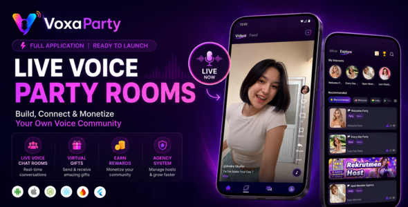 VoxaParty – Audio Party Room, Live Streaming & Voice Chat App with Admin Panel