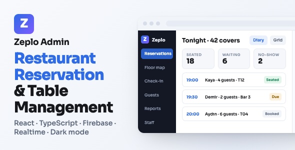 Zeplo Admin | Restaurant Reservation and Table Booking Dashboard With React and Firebase
