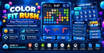 Color Fit Rush | Shape Fitting Puzzle Game - Construct 3 HTML5 Reskin Template