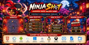 Ninja Shot | Shuriken Swipe Arcade Game - Construct 3 HTML5 Reskin Template