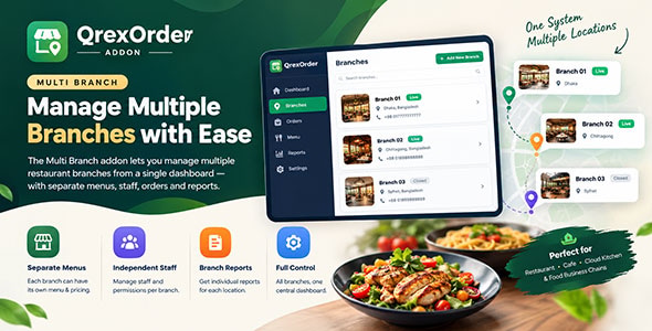 Qbranch - Multi Branch Add-on for QrexOrder | Branch Wise Staff, Orders,Rep
