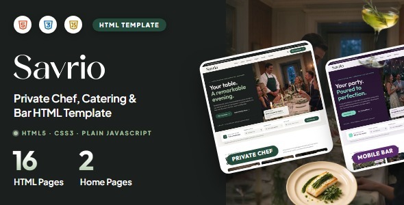 Savrio - Private Chef, Catering & Bar HTML Template