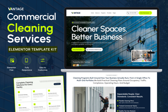 Vantage - Commercial Cleaning & Janitorial Services Elementor Template Kit
